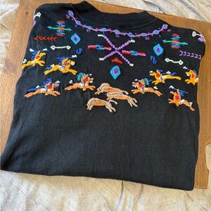 Vintage 100% Cotton Handmade Embroidery Black Long Sleeve from Guatemala